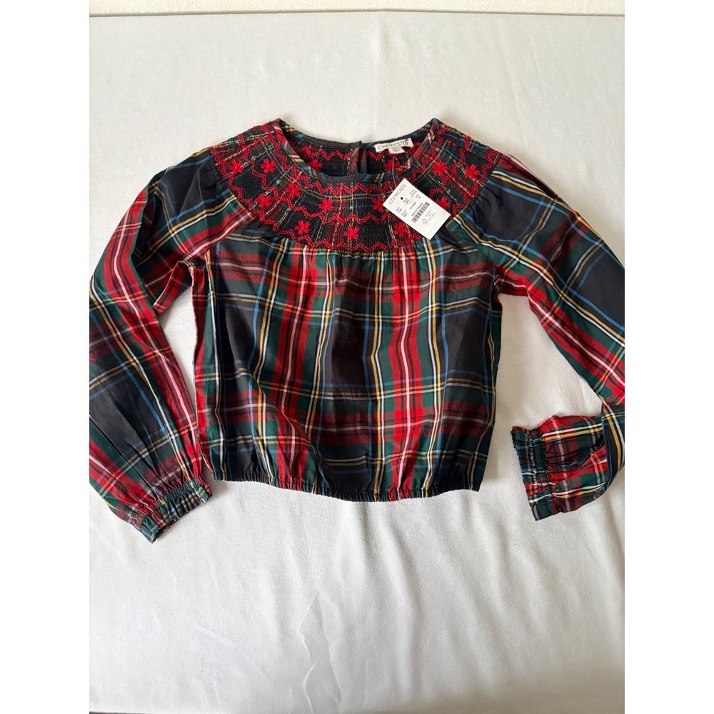 Crewcuts Girls Plaid Smocked Embroidered Top Long Sleeve Red Black Size M age 8 - Picture 5 of 9